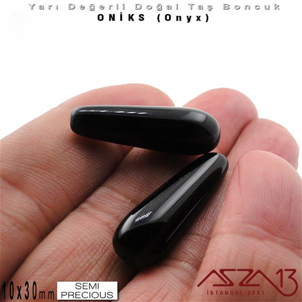 10x30 mm - Uzun Damla, Parlak - Düz Yüzey - Oniks (Onyx) / 1 Adet