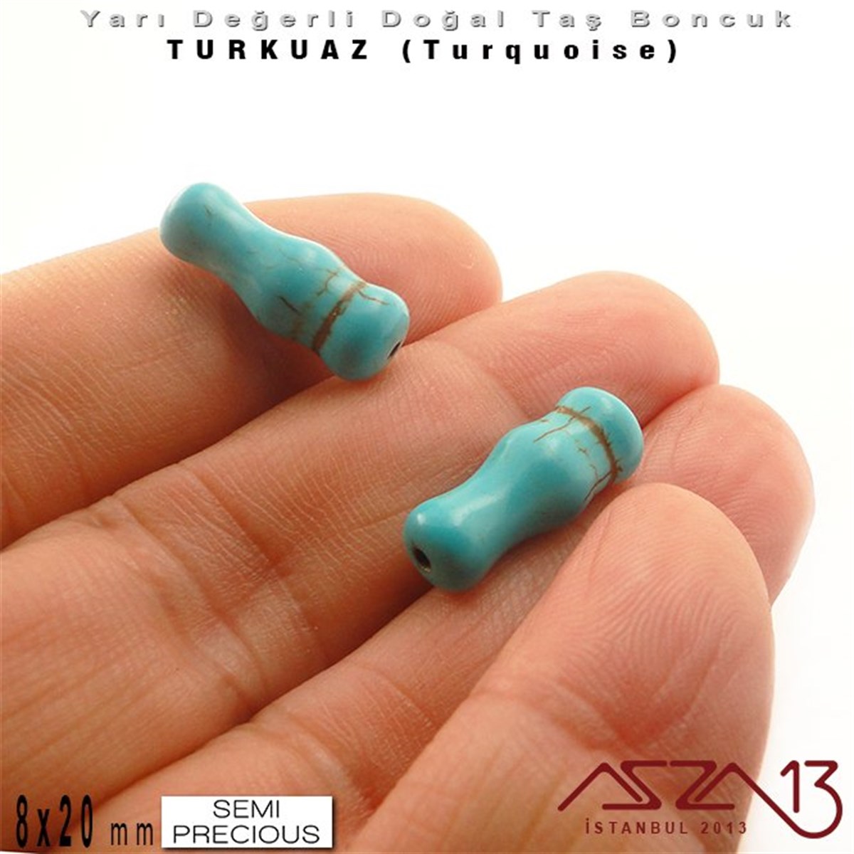 8x20 mm - İmame - Düz Yüzey - Mavi Turkuaz (Turquoise) / 1 Adet