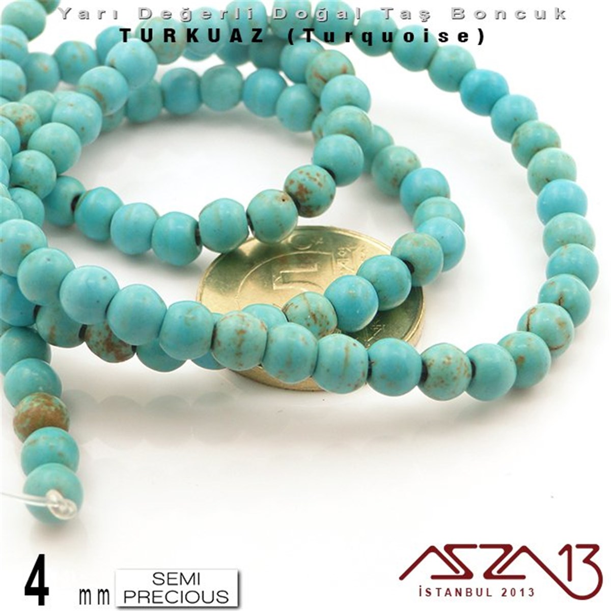 4 mm - Yuvarlak - Düz Yüzey - Mavi Turkuaz (Turquoise) / 111 Adet