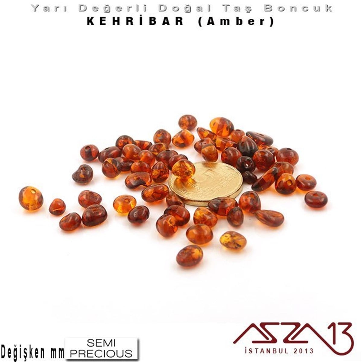 Değişken Ebatlarda - Amorf (Bebek Dişi) - Konyak Rengi, Düz Yüzey - Kehribar (Amber) / 50 Adet