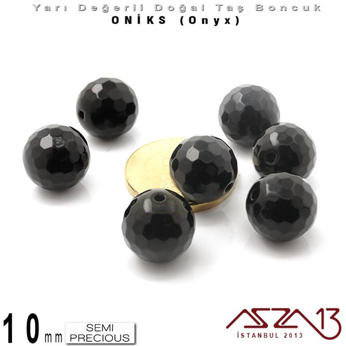 10 mm - Yuvarlak, Parlak - Geodezik Yüzey - Oniks (Onyx) / 7 Adet