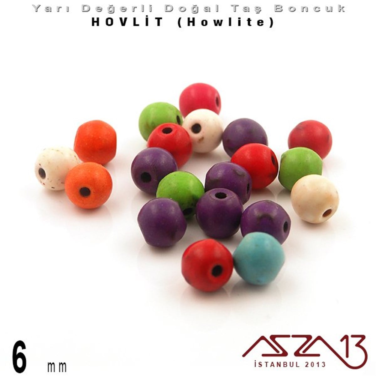 6 mm - Yuvarlak - Düz Yüzey - Karışık Renk Hovlit (Hovlite) / 20 Adet