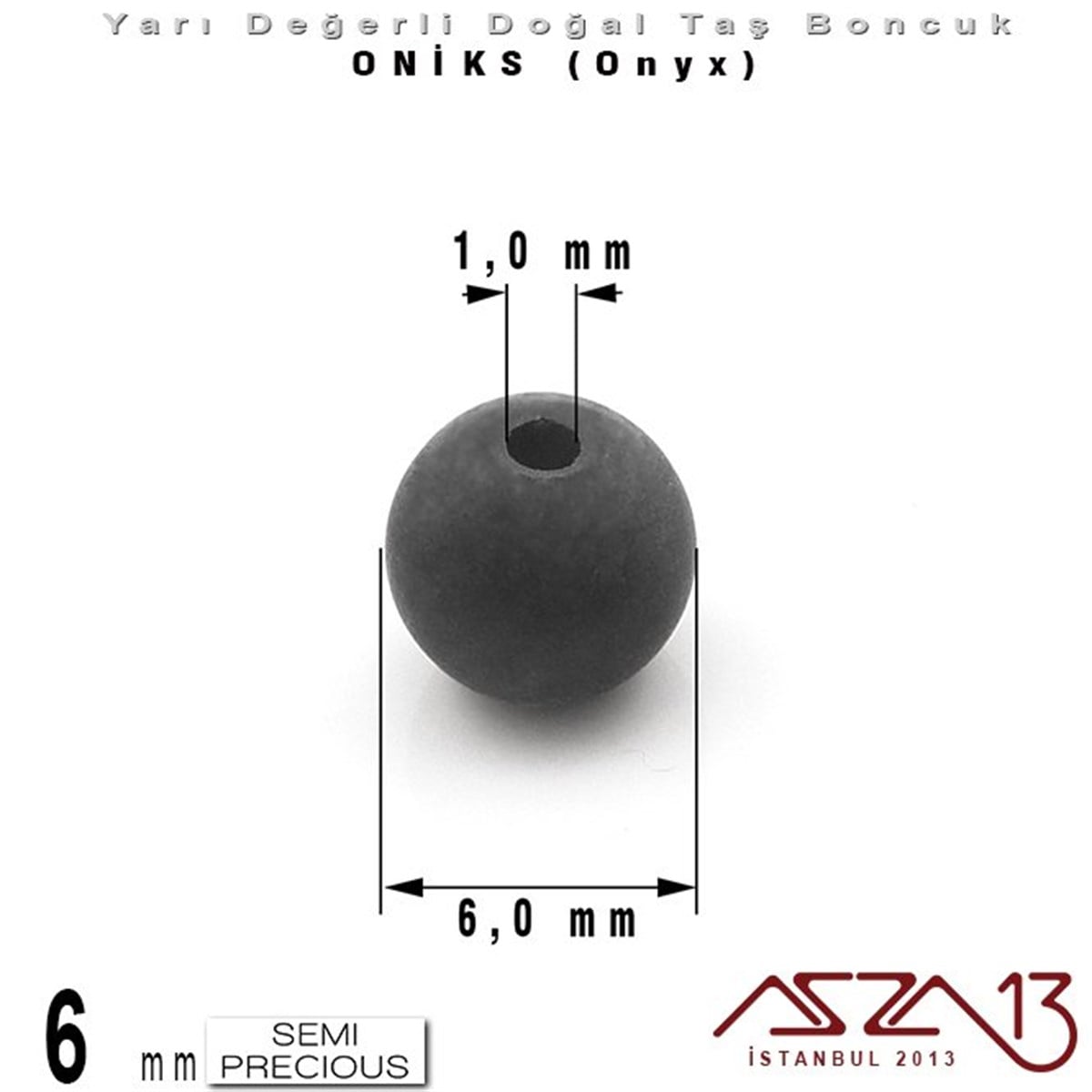 6 mm - Yuvarlak, Mat - Düz Yüzey - Oniks (Onyx) / 13 Adet