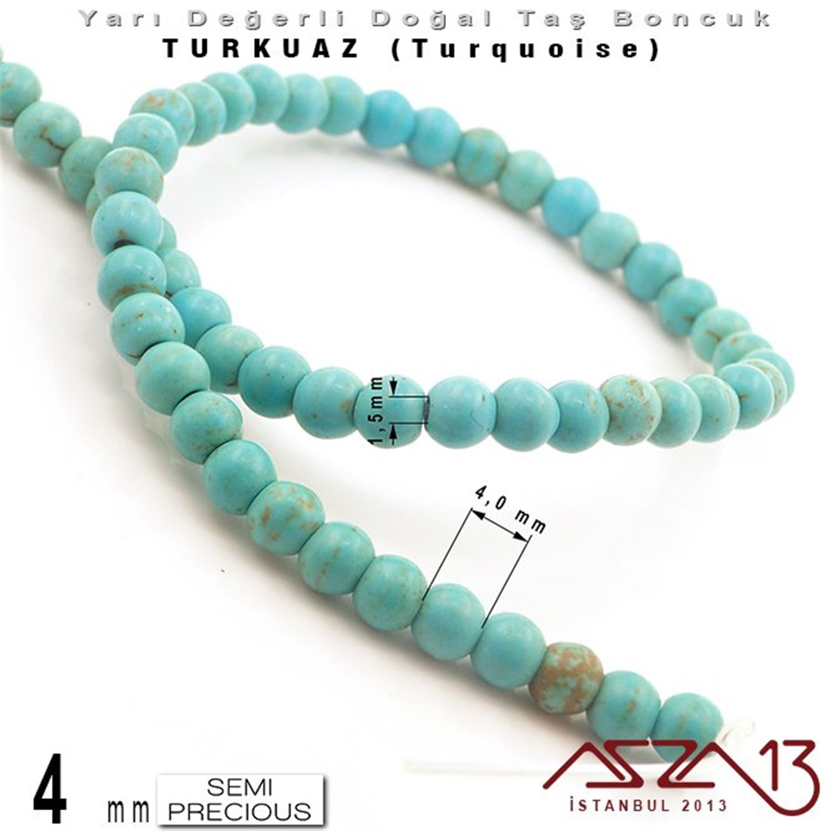 4 mm - Yuvarlak - Düz Yüzey - Mavi Turkuaz (Turquoise) / 111 Adet