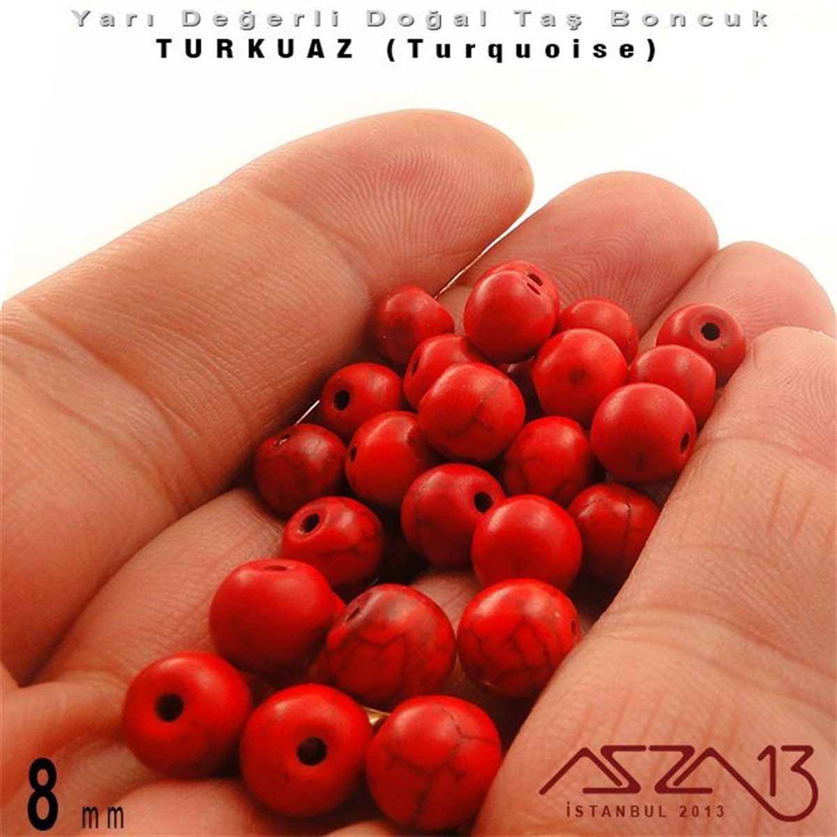 8 mm - Yuvarlak - Düz Yüzey - Kırmızı Turkuaz (Turquoise) / 30 Adet