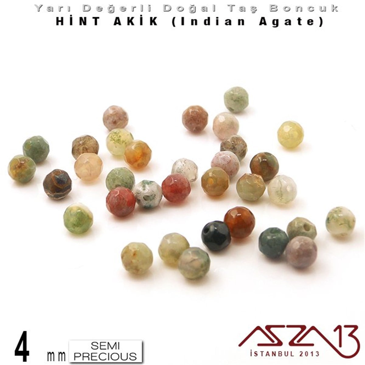 4 mm - Yuvarlak - Geodezik Yüzey - Hint Akik (Indian Agate) / 34 Adet