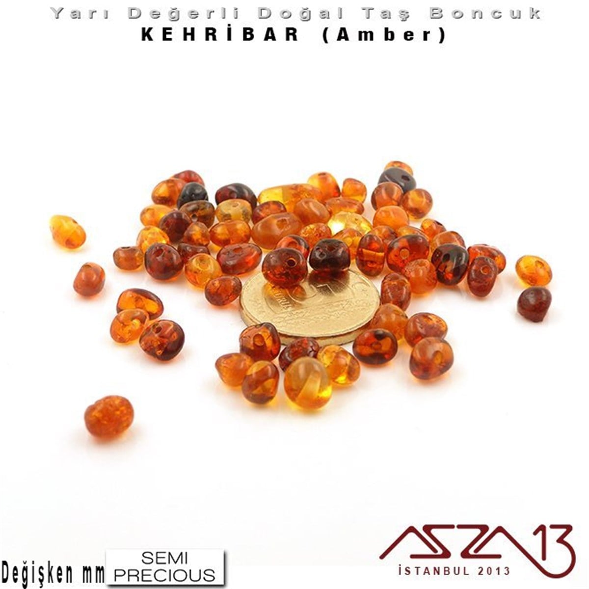 Değişken Ebatlarda - Amorf (Bebek Dişi) - Karışık Renk, Düz Yüzey - Kehribar (Amber) / 50 Adet