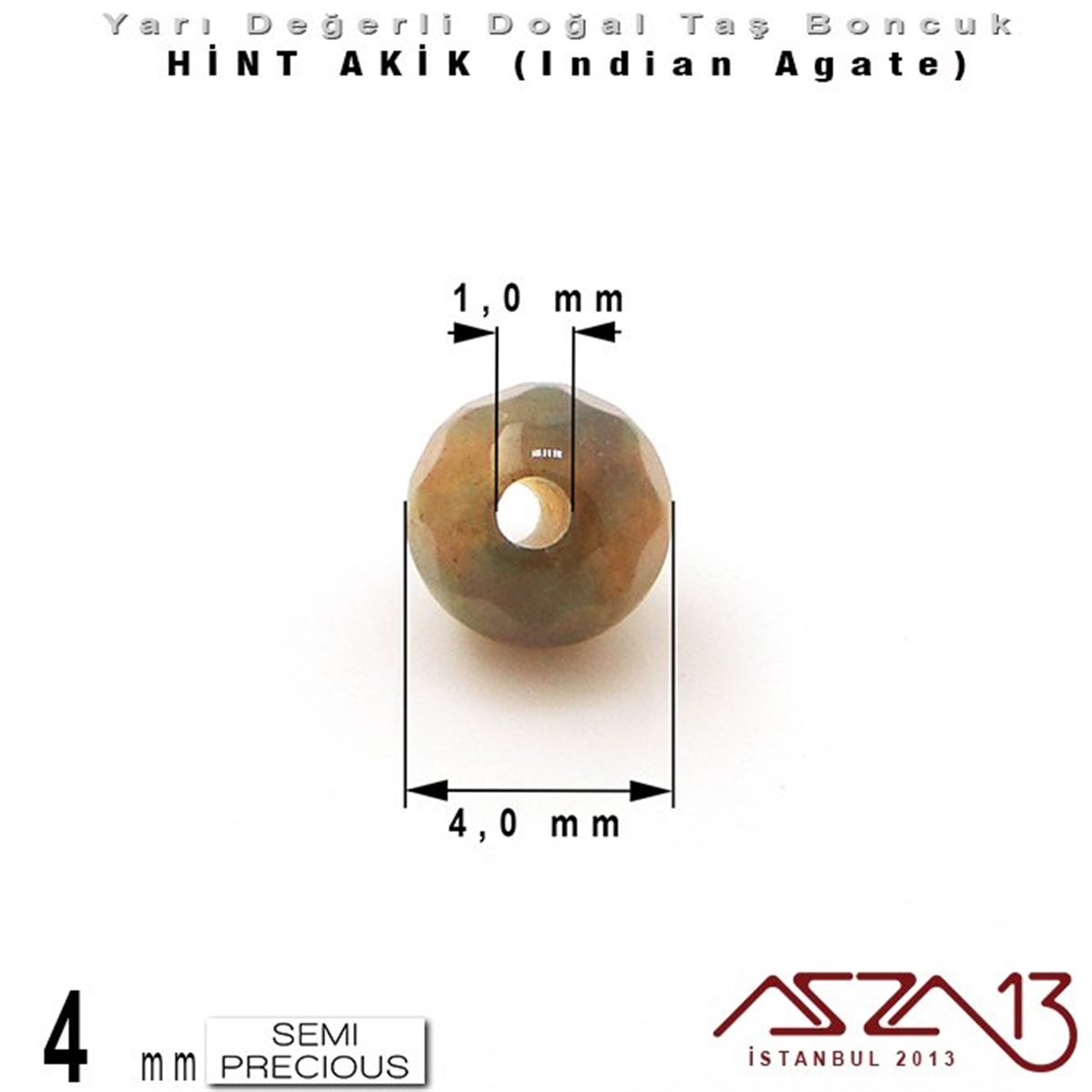 4 mm - Yuvarlak - Geodezik Yüzey - Hint Akik (Indian Agate) / 34 Adet
