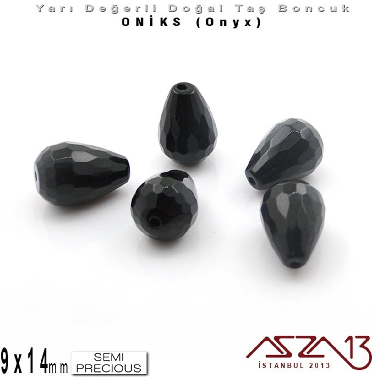 9x14 mm - Damla, Parlak - Geodezik Yüzey - Oniks (Onyx) / 5 Adet