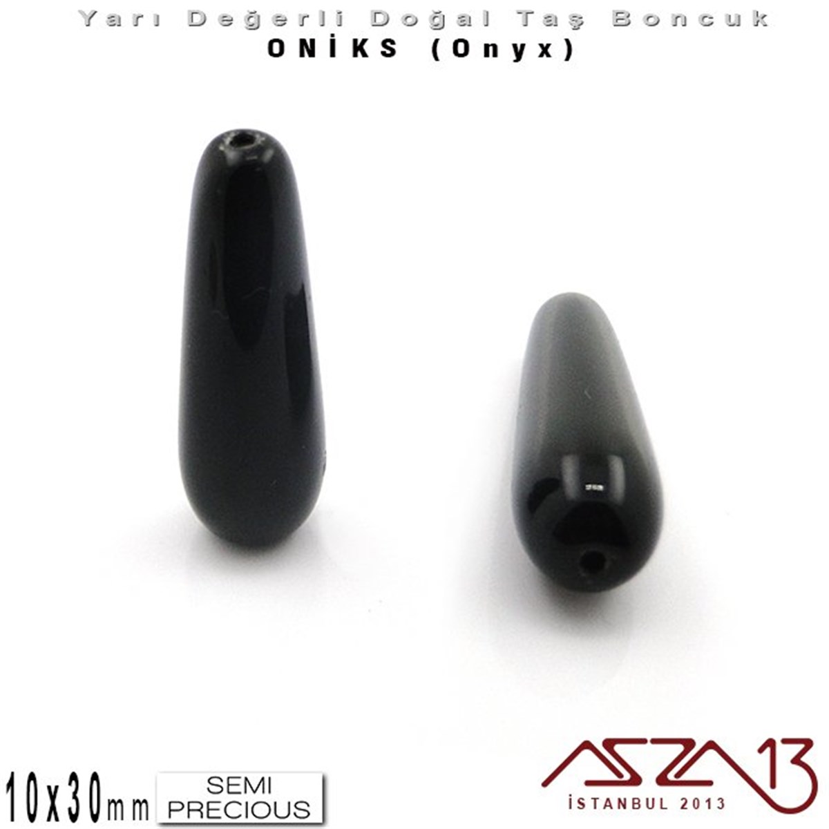 10x30 mm - Uzun Damla, Parlak - Düz Yüzey - Oniks (Onyx) / 1 Adet