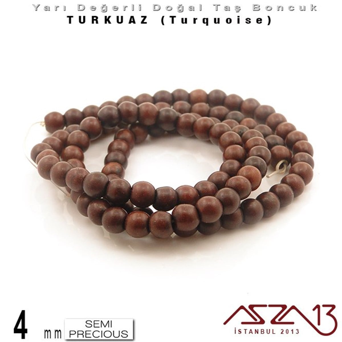 4 mm - Yuvarlak - Düz Yüzey - Kahve Turkuaz (Turquoise) / 111 Adet