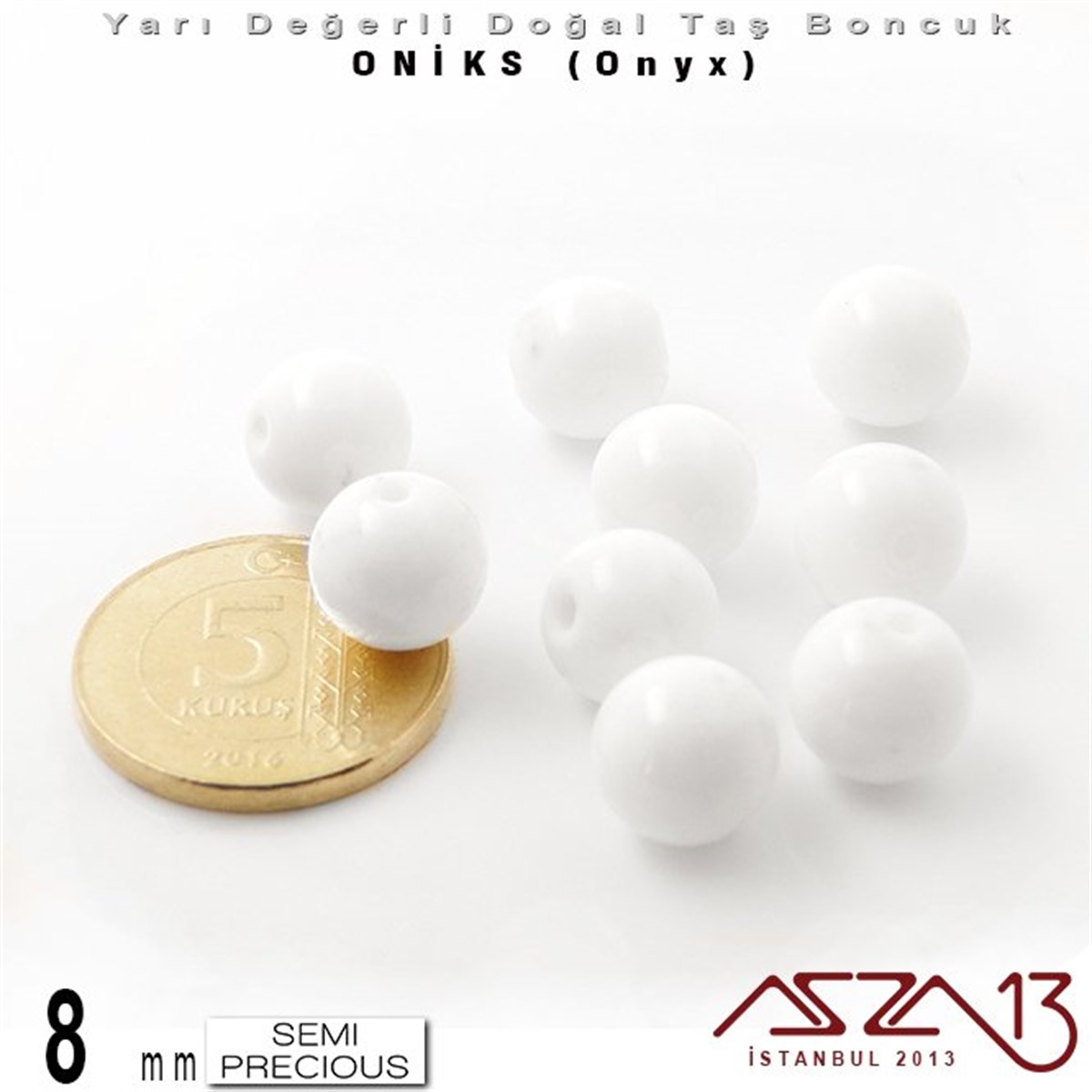 8 mm - Yuvarlak, Parlak - Düz Yüzey - Oniks (Onyx) / 9 Adet