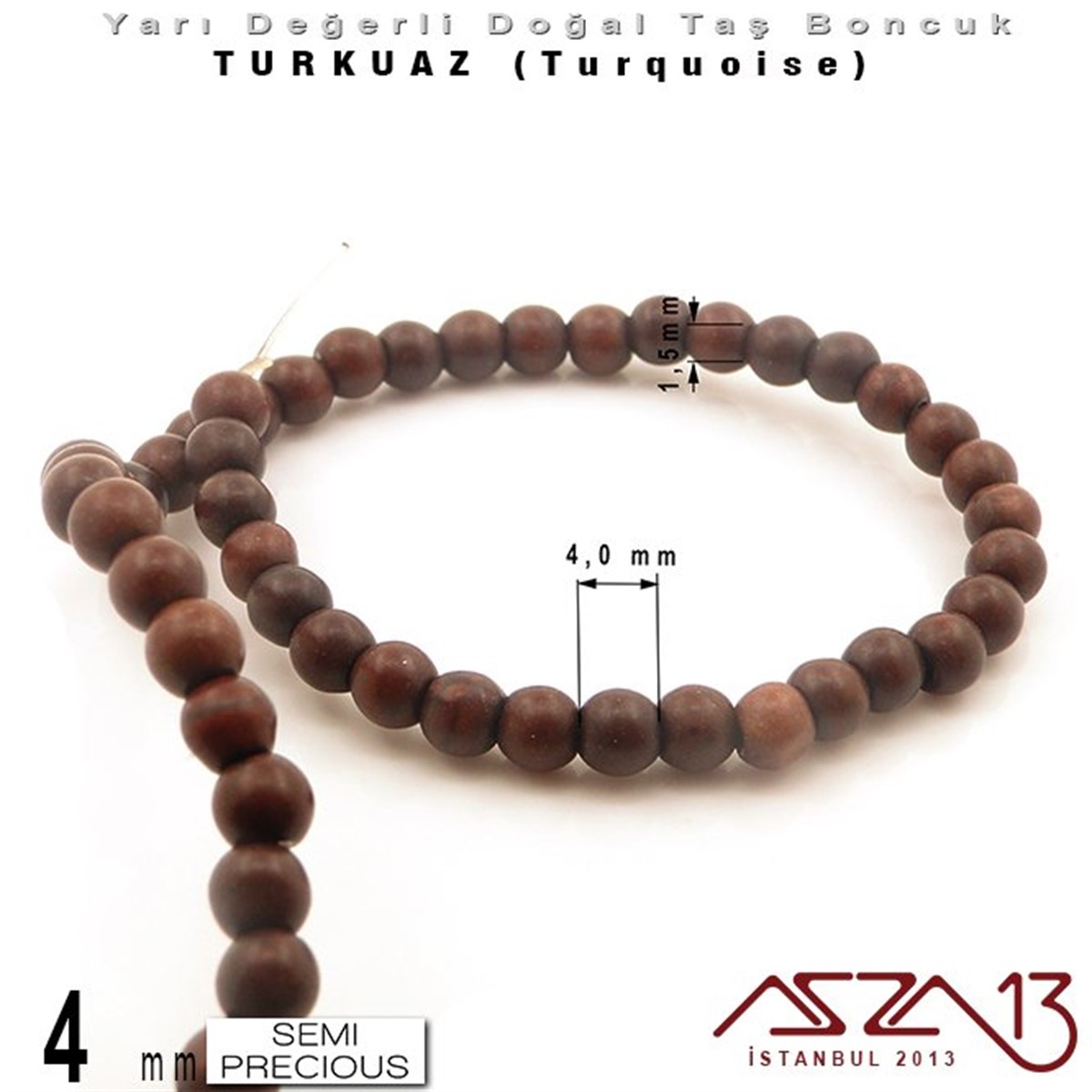 4 mm - Yuvarlak - Düz Yüzey - Kahve Turkuaz (Turquoise) / 111 Adet