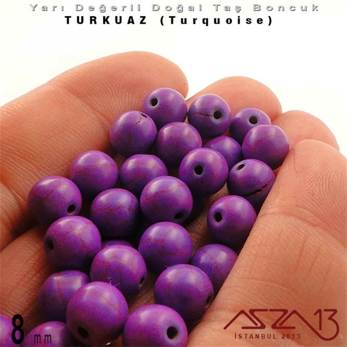 8 mm - Yuvarlak - Düz Yüzey - Mor Turkuaz (Turquoise) / 30 Adet
