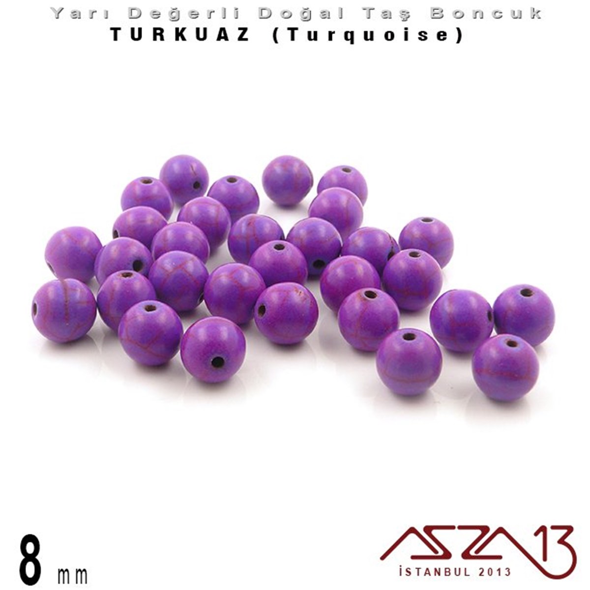 8 mm - Yuvarlak - Düz Yüzey - Mor Turkuaz (Turquoise) / 30 Adet