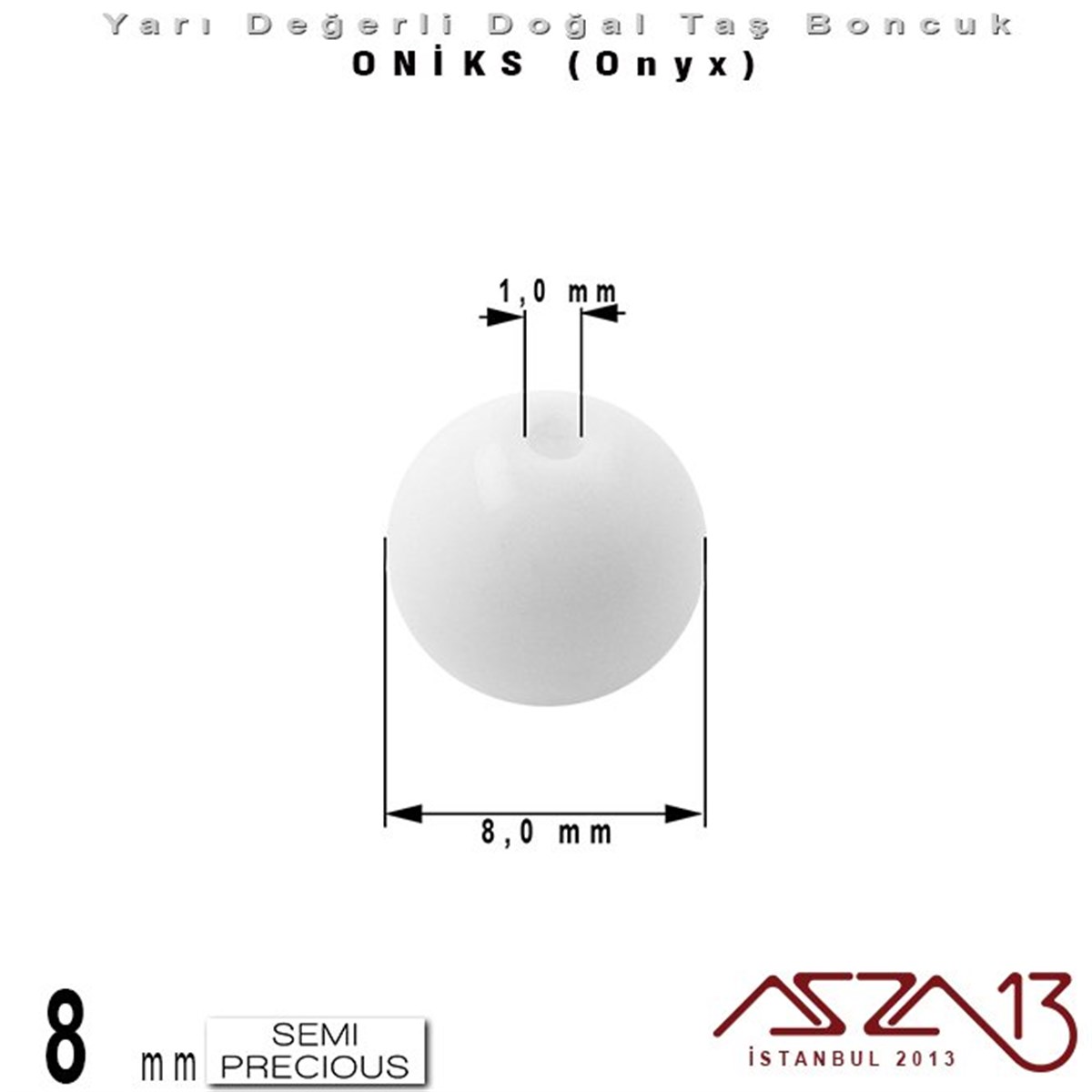 8 mm - Yuvarlak, Parlak - Düz Yüzey - Oniks (Onyx) / 9 Adet