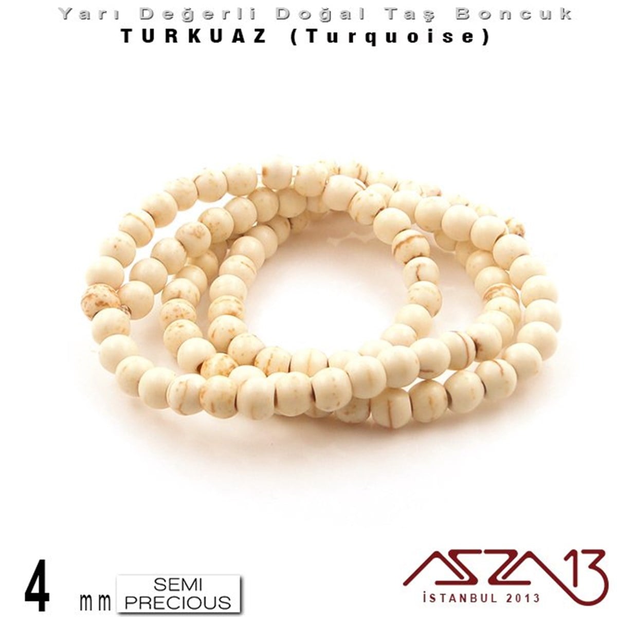 4 mm - Yuvarlak - Düz Yüzey - Beyaz Turkuaz (Turquoise) / 111 Adet