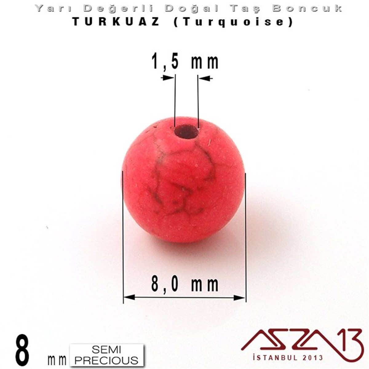 8 mm - Yuvarlak - Düz Yüzey - Pembe Turkuaz (Turquoise) / 30 Adet