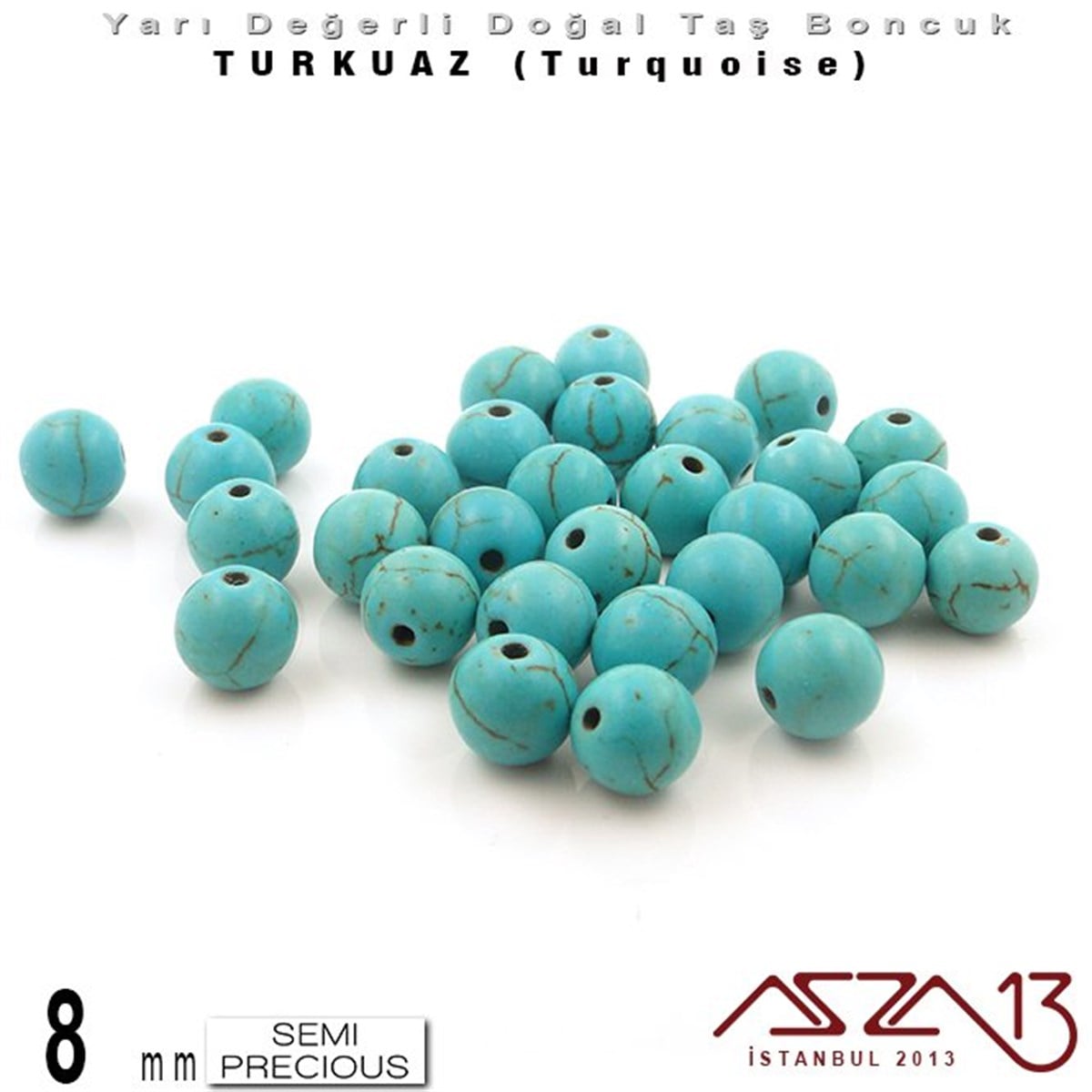 8 mm - Yuvarlak - Düz Yüzey - Mavi Turkuaz (Turquoise) / 30 Adet
