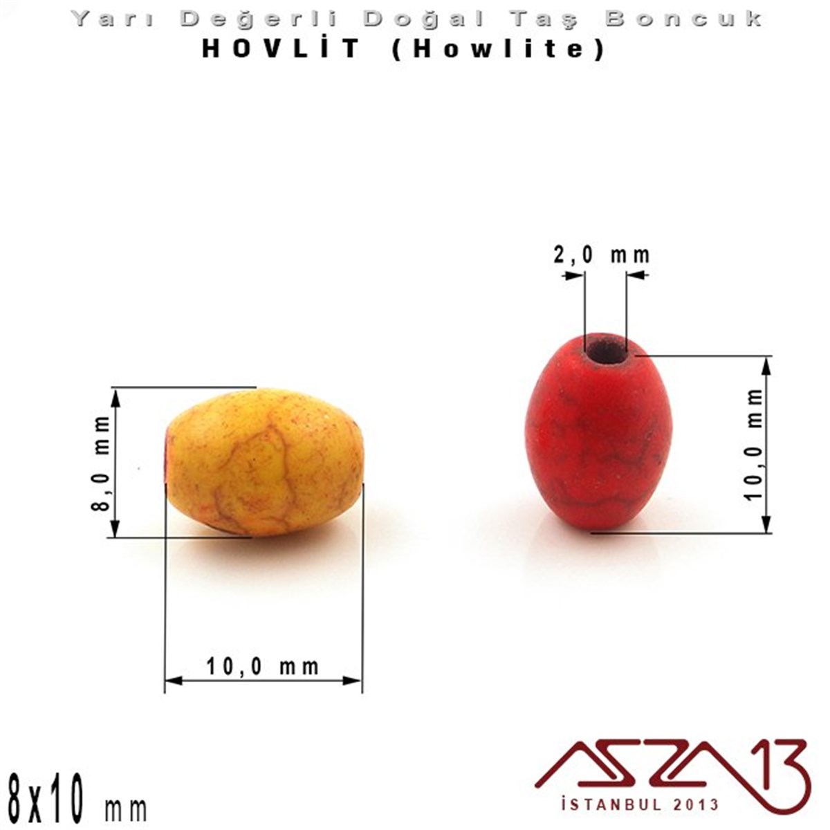 8x10 mm - Oval - Düz Yüzey - Karışık Renk Hovlit (Hovlite) / 20 Adet