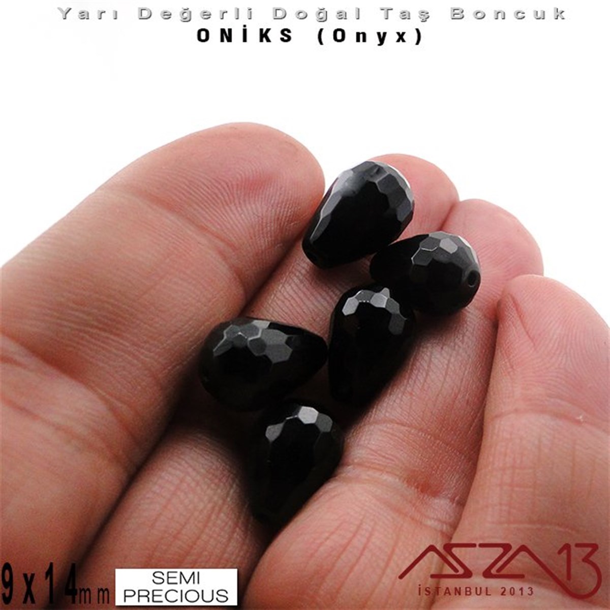 9x14 mm - Damla, Parlak - Geodezik Yüzey - Oniks (Onyx) / 5 Adet