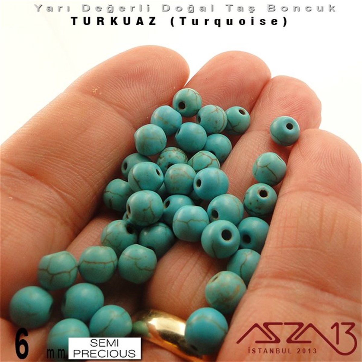 6 mm - Yuvarlak - Düz Yüzey - Mavi Turkuaz (Turquoise) / 40 Adet