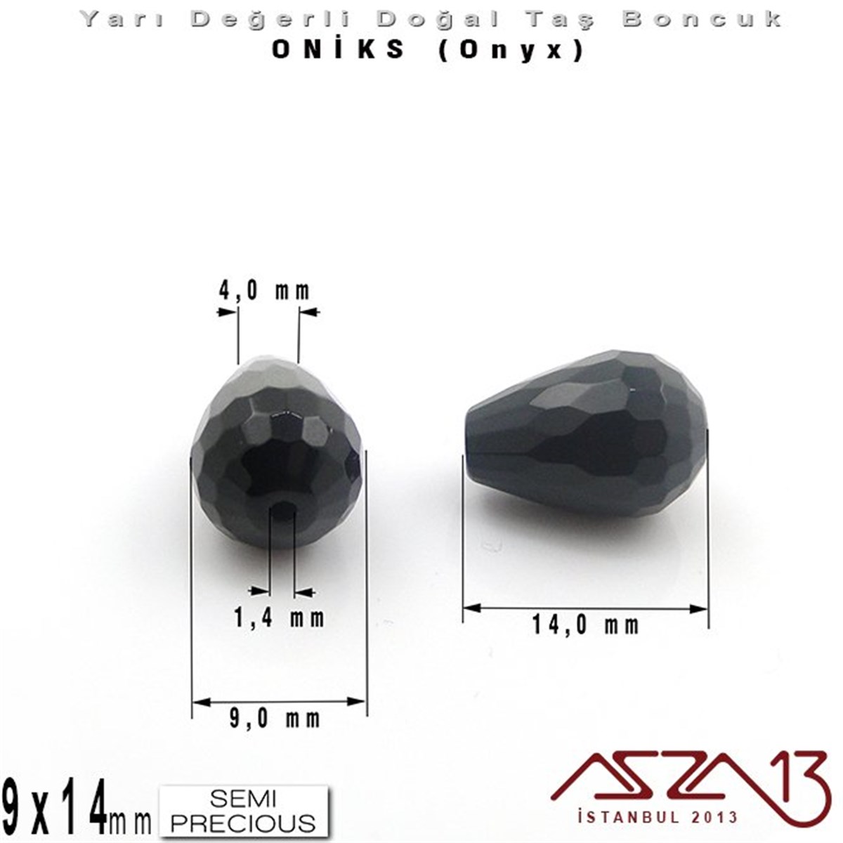 9x14 mm - Damla, Parlak - Geodezik Yüzey - Oniks (Onyx) / 5 Adet