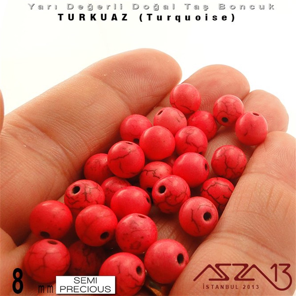 8 mm - Yuvarlak - Düz Yüzey - Pembe Turkuaz (Turquoise) / 30 Adet