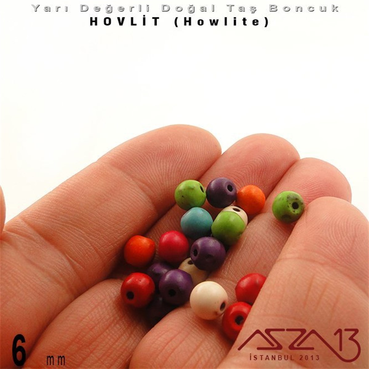6 mm - Yuvarlak - Düz Yüzey - Karışık Renk Hovlit (Hovlite) / 20 Adet