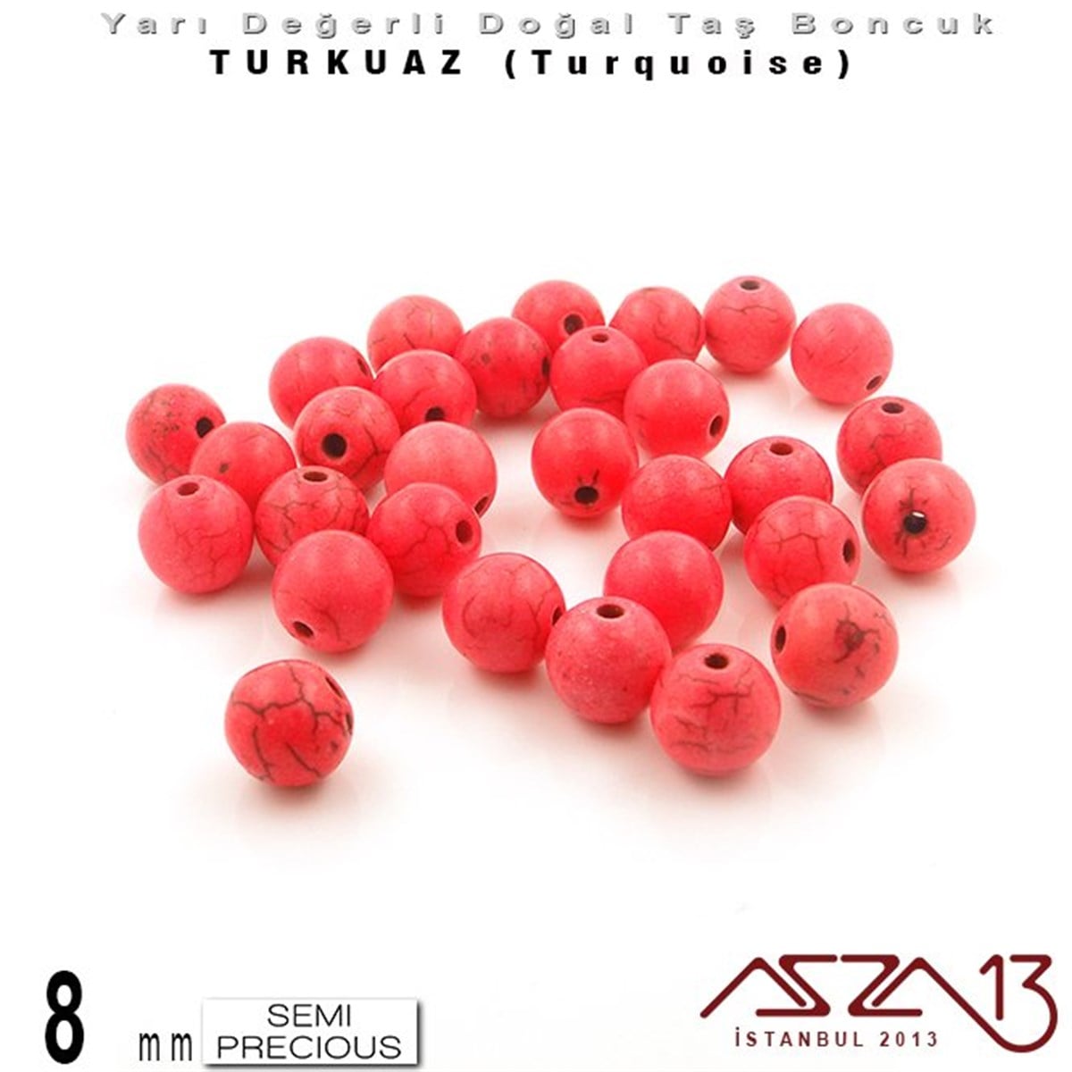 8 mm - Yuvarlak - Düz Yüzey - Pembe Turkuaz (Turquoise) / 30 Adet