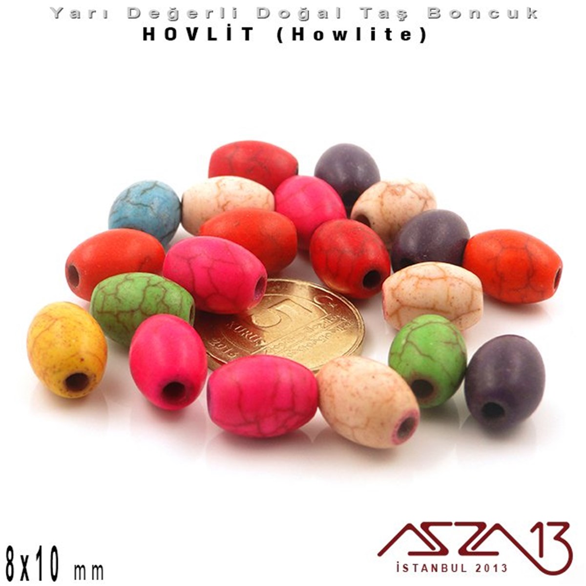 8x10 mm - Oval - Düz Yüzey - Karışık Renk Hovlit (Hovlite) / 20 Adet