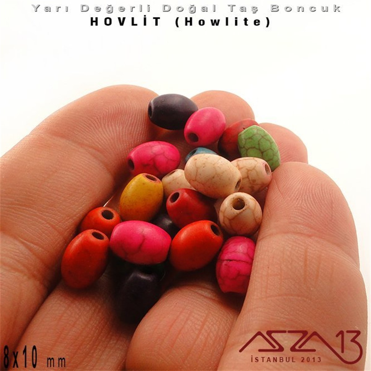 8x10 mm - Oval - Düz Yüzey - Karışık Renk Hovlit (Hovlite) / 20 Adet