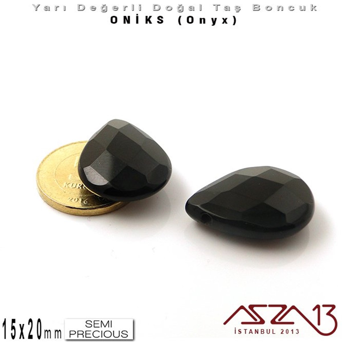 15x20 mm - Yassı Damla, Parlak - Geodezik Yüzey - Oniks (Onyx) / 1 Adet