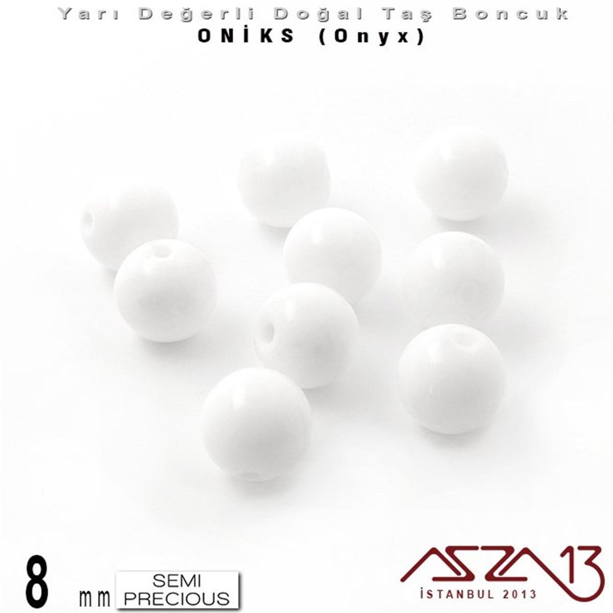 8 mm - Yuvarlak, Parlak - Düz Yüzey - Oniks (Onyx) / 9 Adet