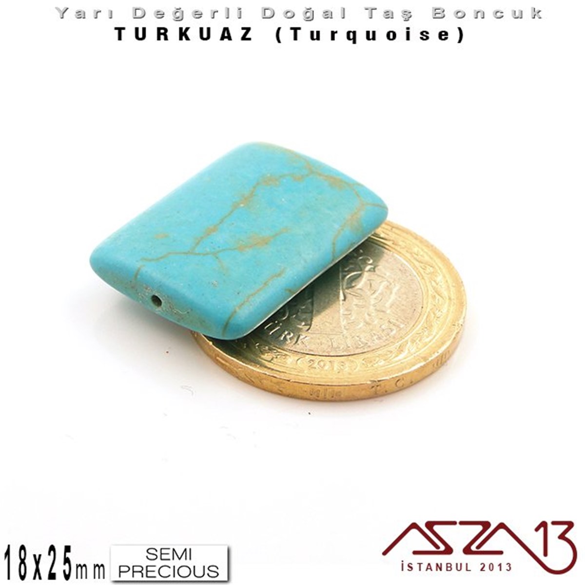 18x25 mm - Dikdörtgen - Düz Yüzey - Mavi Turkuaz (Turquoise) / 1 Adet