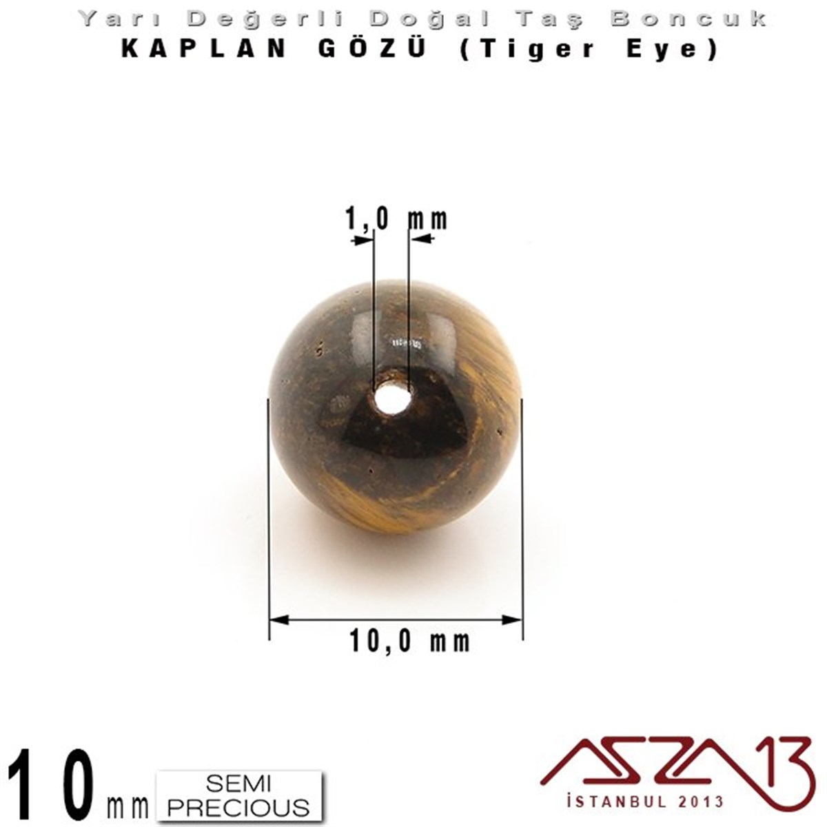 10 mm - Yuvarlak - Kahve, Düz Yüzey - Kaplan Gözü (Tiger Eye) / 7 Adet