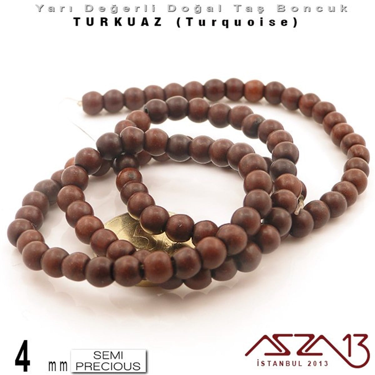 4 mm - Yuvarlak - Düz Yüzey - Kahve Turkuaz (Turquoise) / 111 Adet