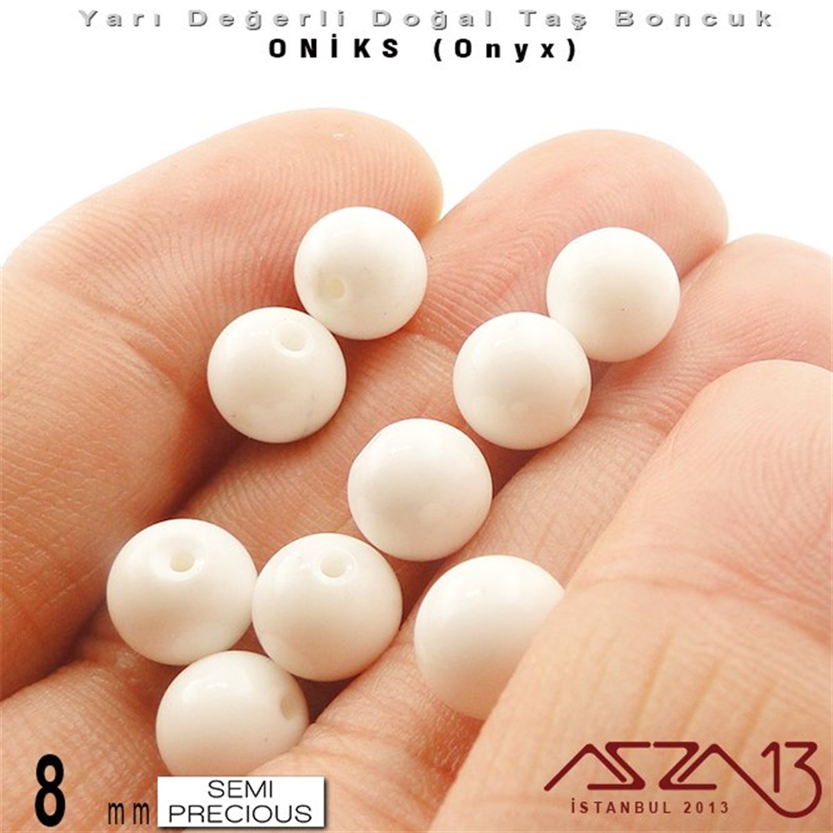 8 mm - Yuvarlak, Parlak - Düz Yüzey - Oniks (Onyx) / 9 Adet