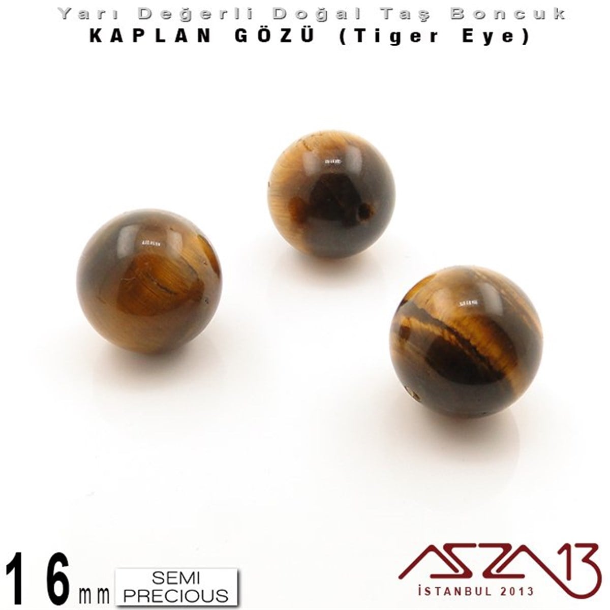 16 mm - Yuvarlak - Kahve, Düz Yüzey - Kaplan Gözü (Tiger Eye) / 3 Adet