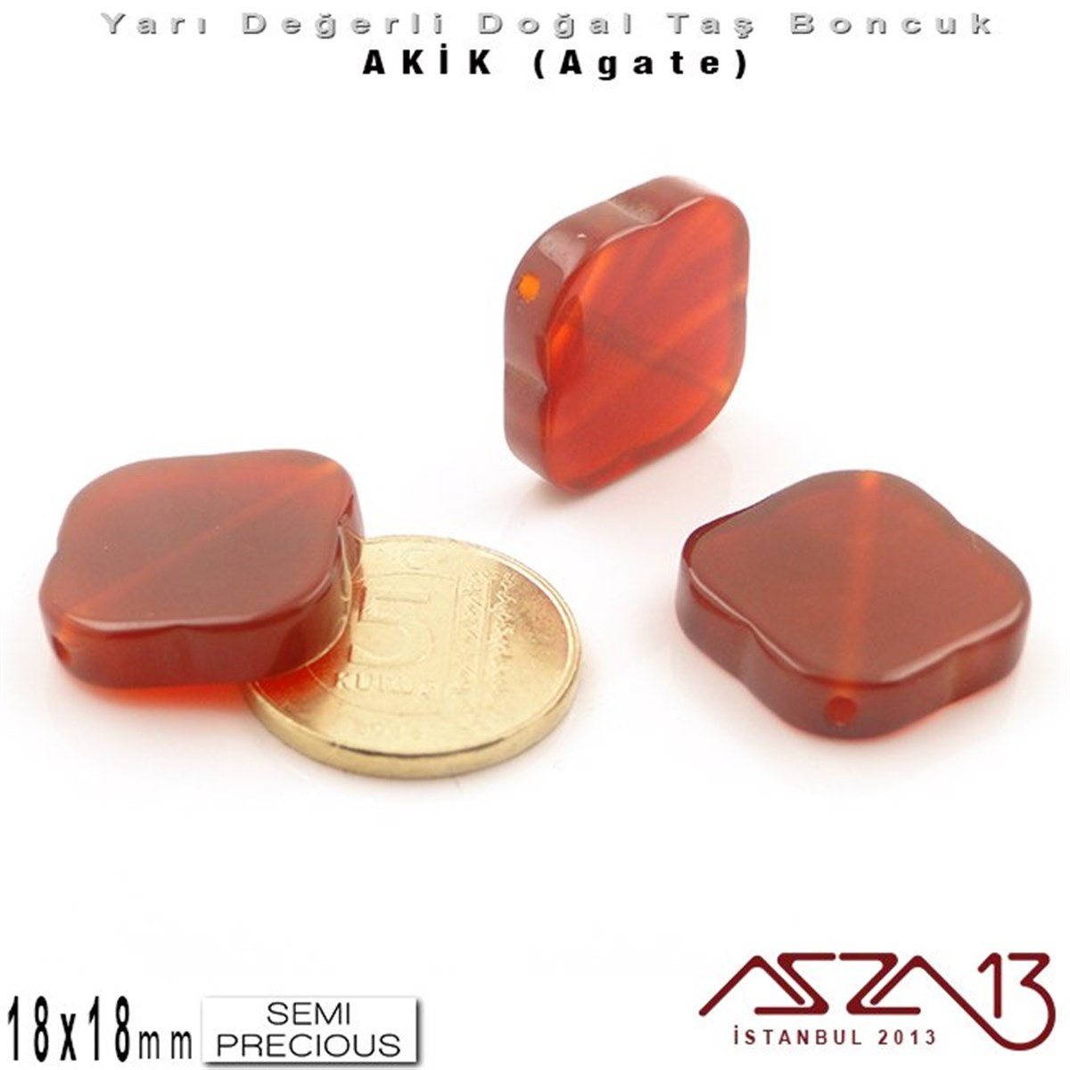 18x18 mm - Rhombus - Düz Yüzey - Akik (Agate) / 3 Adet