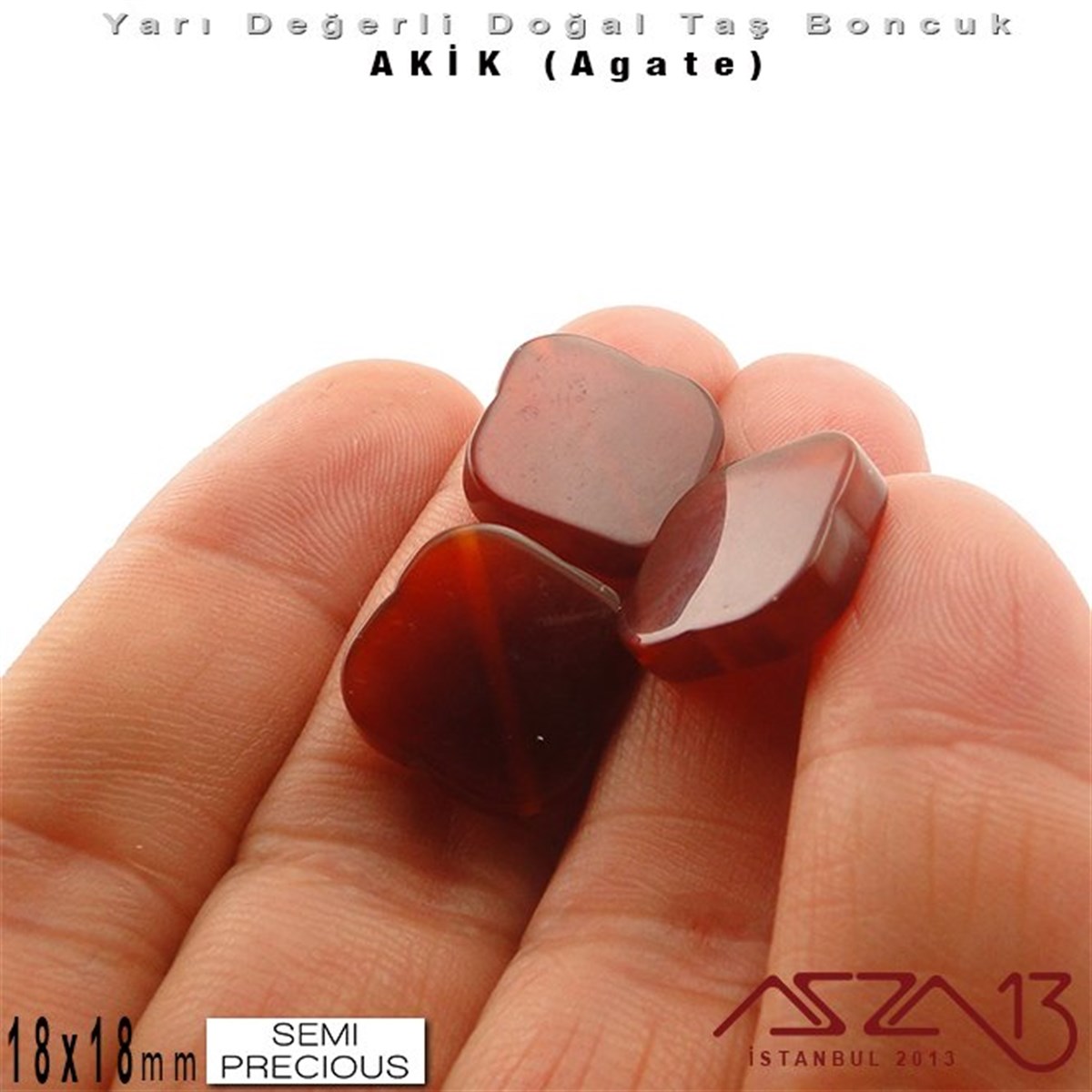 18x18 mm - Rhombus - Düz Yüzey - Akik (Agate) / 3 Adet