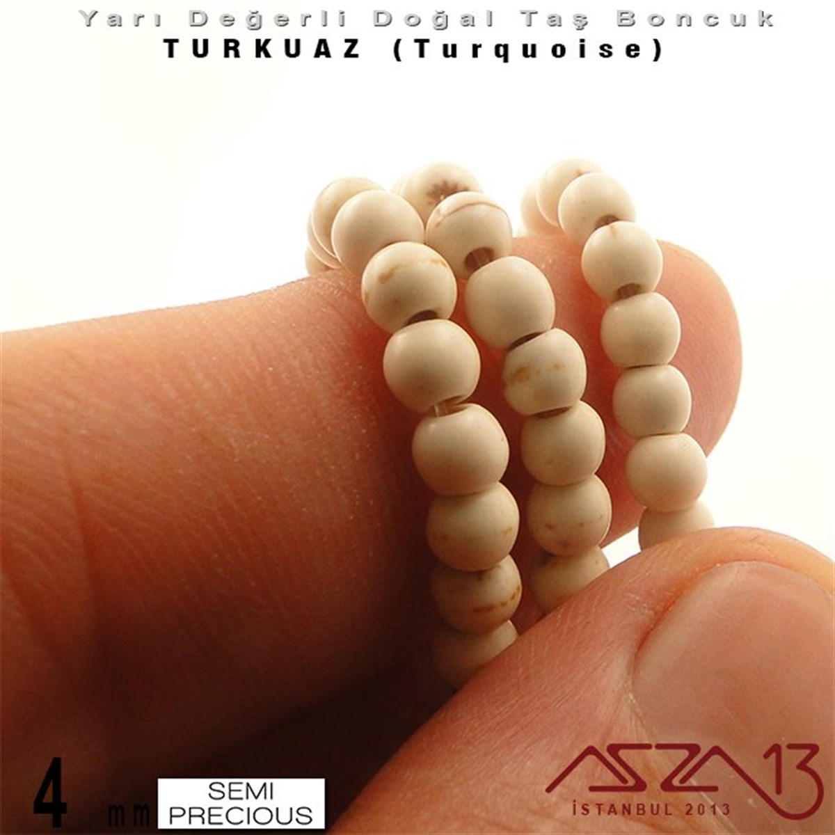 4 mm - Yuvarlak - Düz Yüzey - Beyaz Turkuaz (Turquoise) / 111 Adet