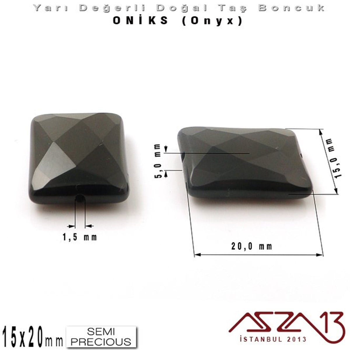 15x20 mm - Dikdörtgen, Parlak - Geodezik Yüzey - Oniks (Onyx) / 1 Adet