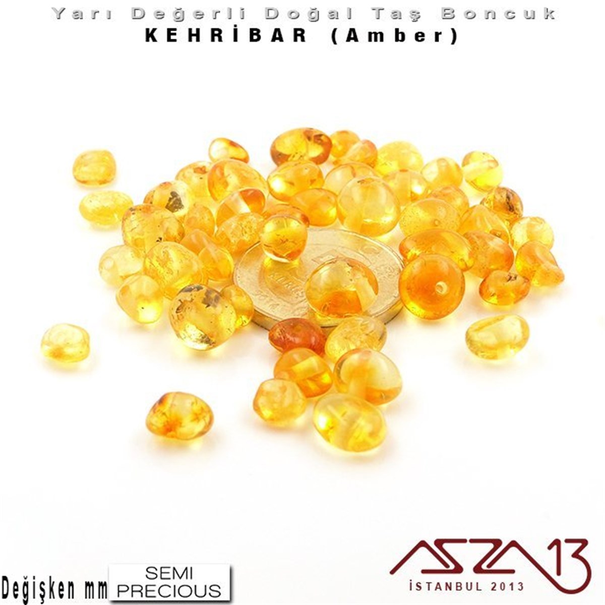 Değişken Ebatlarda - Amorf (Bebek Dişi) - Bal Rengi, Düz Yüzey - Kehribar (Amber) / 50 Adet