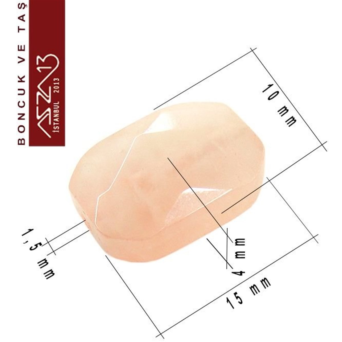 9 Adet / 10x15 mm Dikdörtgen, Fasetli Yüzey Kuartz (Quartz)