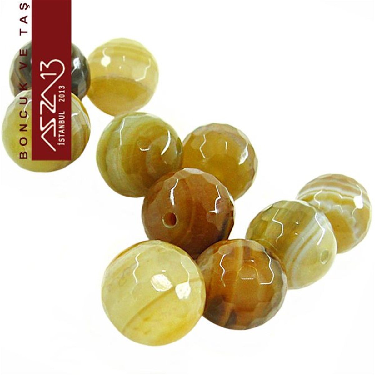 10 Adet / 10 mm, Fasetli Yuvarlak Kalsedon (Calsedon)