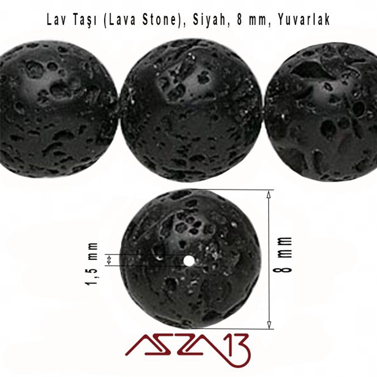 50 Adet / 8 mm,  Gözenekli Yüzey Siyah Lav Taşı