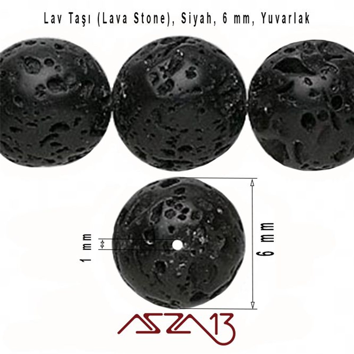 60 Adet / 6 mm,  Gözenekli Yüzey Siyah Lav Taşı