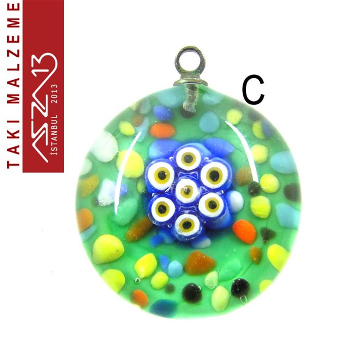 Yuvarlak 19 mm Desenli Tek Kulplu Cam Ara Malzeme / Paket İçeriği 1 Adet