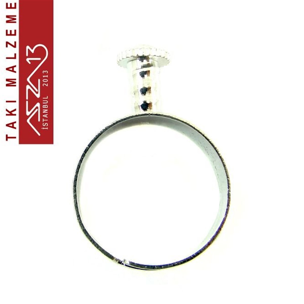 Gümüş Kaplamalı 18 mm Yüzük, Değiştirilebilir Taş Yuvalı / Paket İçeriği 1 Adet